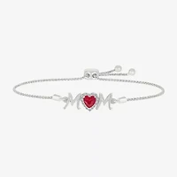 Mom Womens Lab Created Red Ruby Sterling Silver Heart Bolo Bracelet