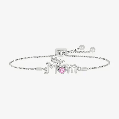 Mom Womens Lab Created Pink Sapphire Sterling Silver Heart Bolo Bracelet