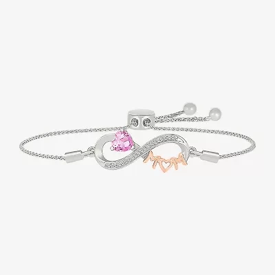 Mom Womens Diamond Accent Lab Created Pink Sapphire 10K Gold Sterling Silver Infinity Bolo Bracelet