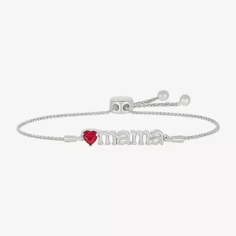 Mama Womens Lab Created Red Ruby Sterling Silver Heart Bolo Bracelet