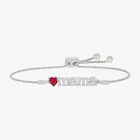 Mama Womens Lab Created Red Ruby Sterling Silver Heart Bolo Bracelet