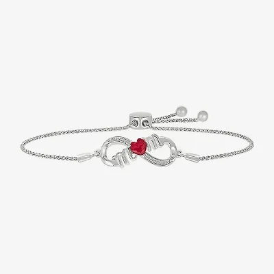 Mom Womens Lab Created Red Ruby Sterling Silver Heart Infinity Bolo Bracelet