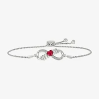Mom Womens Lab Created Red Ruby Sterling Silver Heart Infinity Bolo Bracelet
