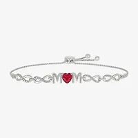 Mom Womens Diamond Accent Lab Created Red Ruby Sterling Silver Heart Infinity Bolo Bracelet