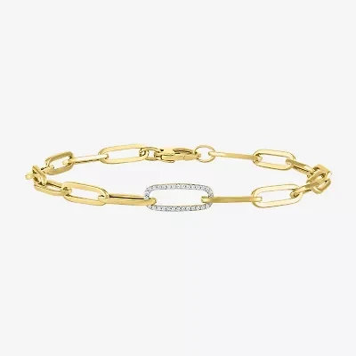 Diamond Addiction (G-H / Si2-I1) Womens 10K Gold 8 Inch Hollow Paperclip Chain Bracelet