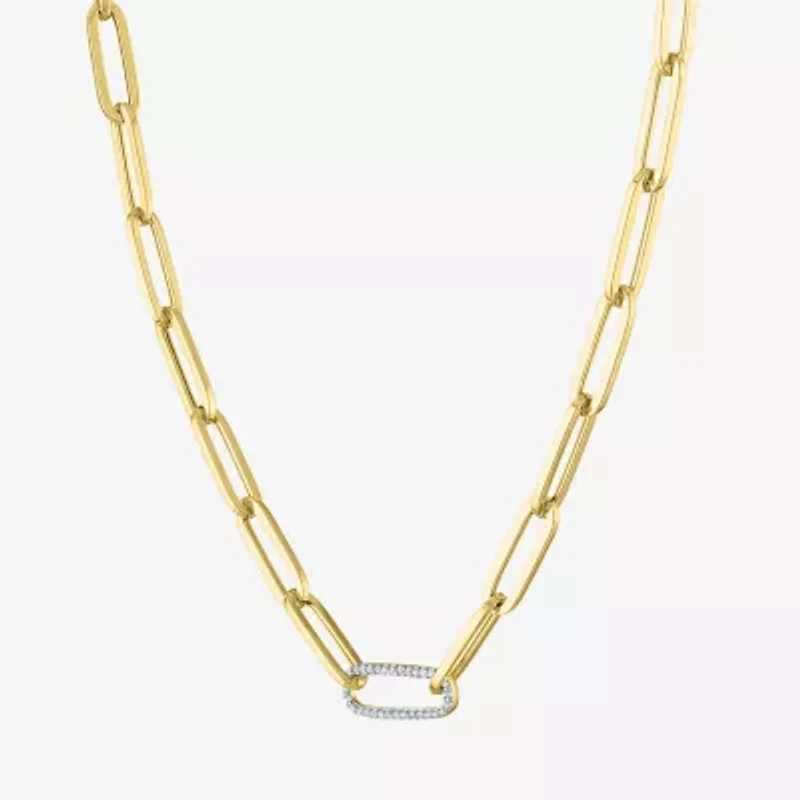Diamond Addiction (G-H / Si2-I1) Womens 1/10 CT. T.W. Lab Grown White Diamond 10K Gold Paperclip 18 Inch Pendant Necklace