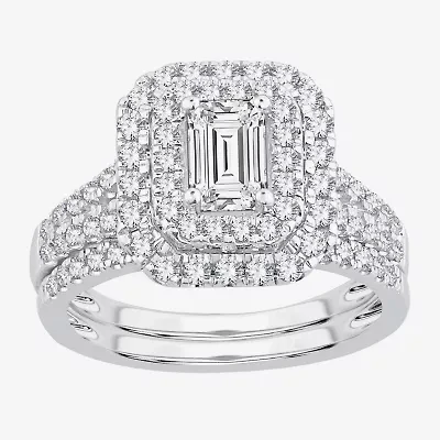H-I / Si1-Si2) Womens / CT. T.W. Lab Grown White Diamond 10K Gold Side Stone Halo Bridal Set