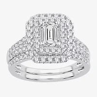 H-I / Si1-Si2) Womens / CT. T.W. Lab Grown White Diamond 10K Gold Side Stone Halo Bridal Set