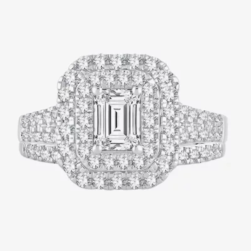 H-I / Si1-Si2) Womens / CT. T.W. Lab Grown White Diamond 10K Gold Side Stone Halo Bridal Set