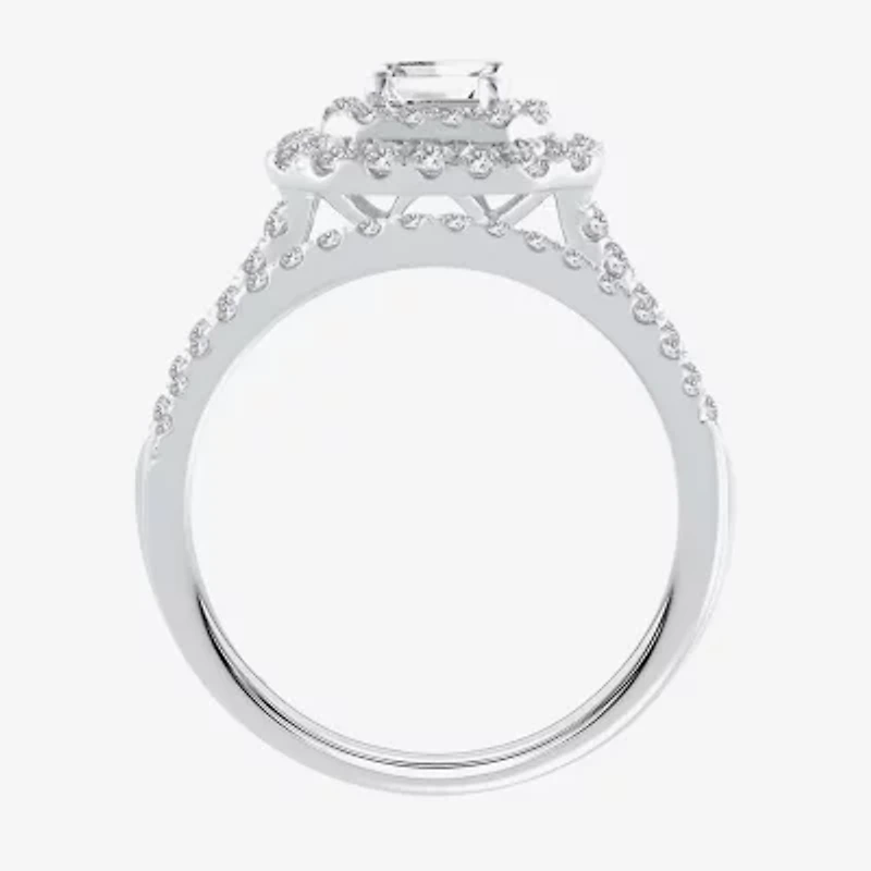 H-I / Si1-Si2) Womens / CT. T.W. Lab Grown White Diamond 10K Gold Side Stone Halo Bridal Set