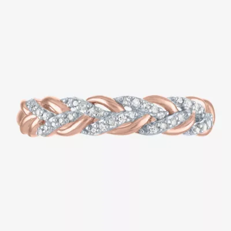 (G-H / Si2-I1) Womens 1/10 CT. T.W. Lab Grown White Diamond 10K Rose Gold Wedding Band