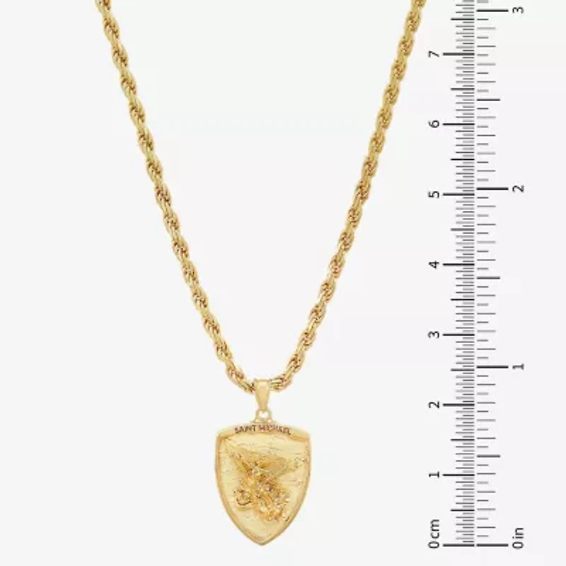 Saint Michael Mens 14K Gold Over Silver 24 Inch Pendant Necklace