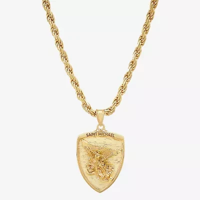 Saint Michael Mens 14K Gold Over Silver 24 Inch Pendant Necklace