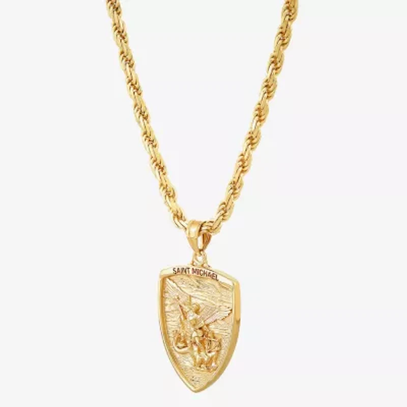 Saint Michael Mens 14K Gold Over Silver 24 Inch Pendant Necklace
