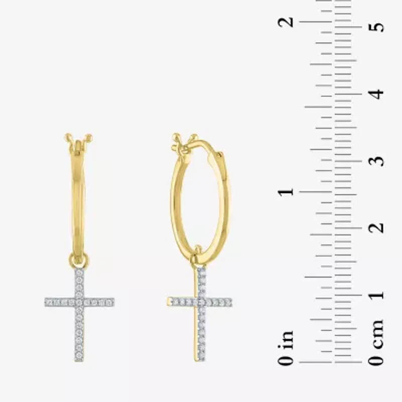 Diamond Addiction (G-H / Si2-I1) 1/10 CT. T.W. Lab Grown White Sterling Silver or 14K Gold Over 34mm Cross Hoop Earrings
