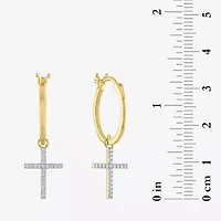 Diamond Addiction (G-H / Si2-I1) 1/10 CT. T.W. Lab Grown White Sterling Silver or 14K Gold Over 34mm Cross Hoop Earrings