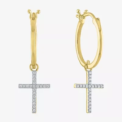 Diamond Addiction (G-H / Si2-I1) 1/10 CT. T.W. Lab Grown White Sterling Silver or 14K Gold Over 34mm Cross Hoop Earrings