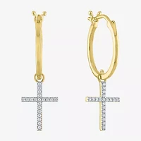Diamond Addiction (G-H / Si2-I1) 1/10 CT. T.W. Lab Grown White Sterling Silver or 14K Gold Over 34mm Cross Hoop Earrings
