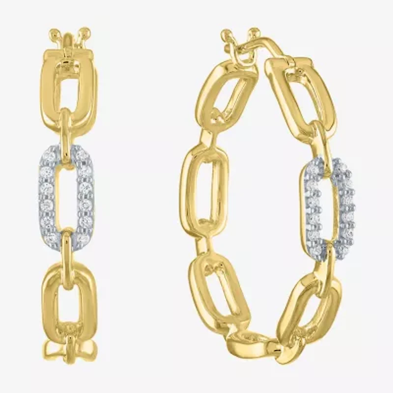 Diamond Addiction (G-H / Si2-I1) Womens 1/10 CT. T.W. Lab Grown White Diamond 14K Gold Over Silver 25.4mm Paperclip Hoop Earrings