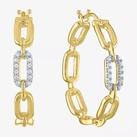 Diamond Addiction (G-H / Si2-I1) Womens 1/10 CT. T.W. Lab Grown White Diamond 14K Gold Over Silver 25.4mm Paperclip Hoop Earrings