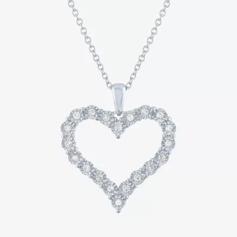 (G-H / I1-I2) Womens 1/4 CT. T.W. Lab Grown White Diamond Sterling Silver Heart 18 Inch Pendant Necklace