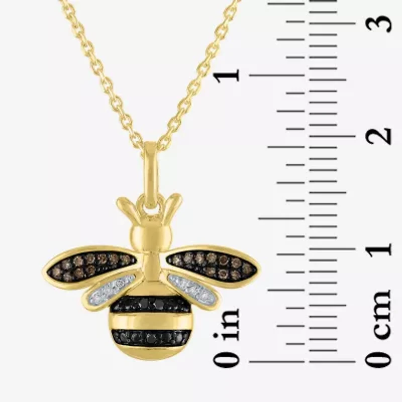 Bee Womens 1/10 CT. T.W. Natural Black Diamond 14K Gold Over Silver Sterling Silver 18 Inch Pendant Necklace