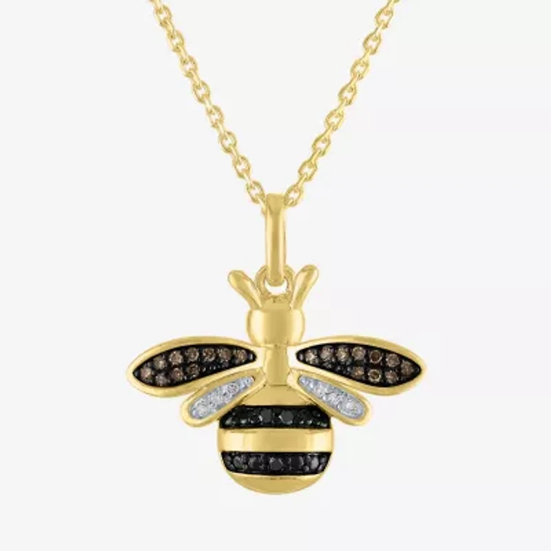 Bee Womens 1/10 CT. T.W. Natural Black Diamond 14K Gold Over Silver Sterling Silver 18 Inch Pendant Necklace