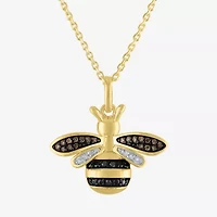 Bee Womens 1/10 CT. T.W. Natural Black Diamond 14K Gold Over Silver Sterling Silver 18 Inch Pendant Necklace
