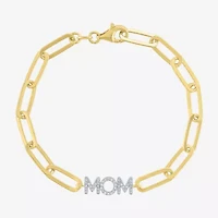Diamond Addiction "Mom" (G-H / I1-I2) Womens 14K Gold Over Silver Sterling Silver 8 Inch Paperclip Chain Bracelet