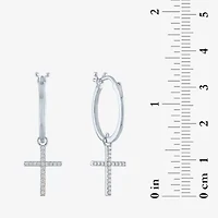 Diamond Addiction (G-H / Si2-I1) 1/10 CT. T.W. Lab Grown White Sterling Silver or 14K Gold Over 34mm Cross Hoop Earrings
