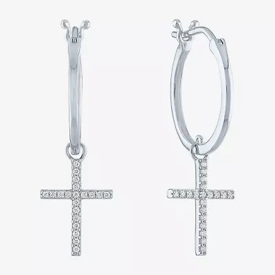 Diamond Addiction (G-H / Si2-I1) 1/10 CT. T.W. Lab Grown White Sterling Silver or 14K Gold Over 34mm Cross Hoop Earrings