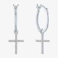 Diamond Addiction (G-H / Si2-I1) 1/10 CT. T.W. Lab Grown White Sterling Silver or 14K Gold Over 34mm Cross Hoop Earrings