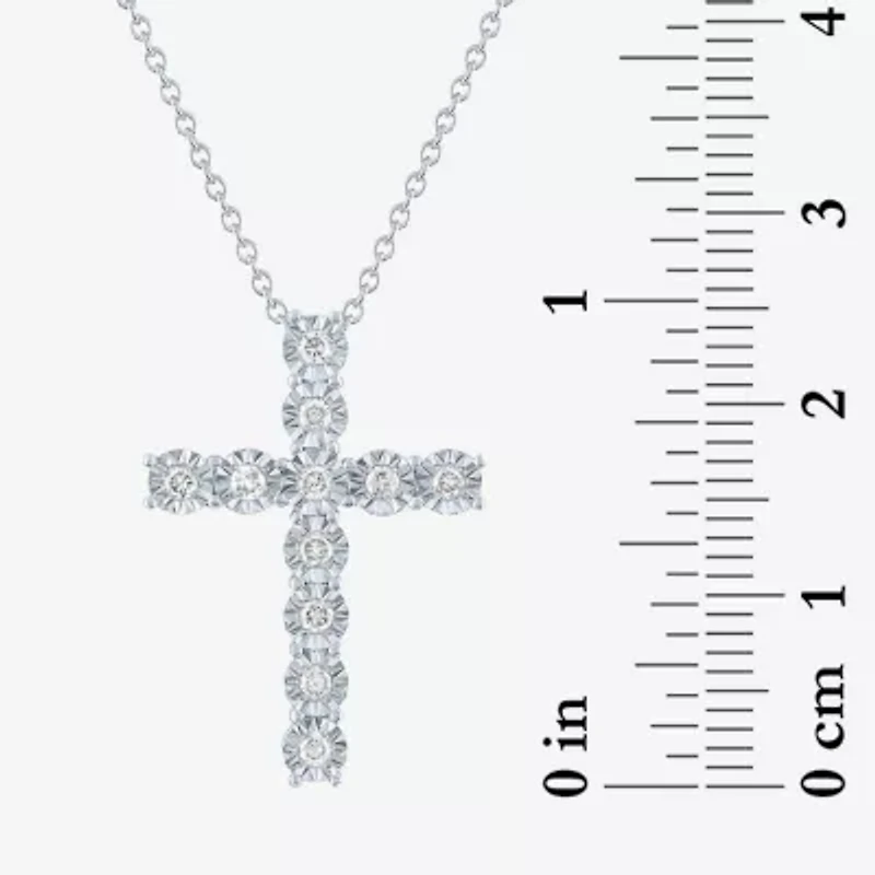 (G-H / I1-I2) Womens 1/4 CT. T.W. Lab Grown White Diamond Sterling Silver Cross 18 Inch Pendant Necklace