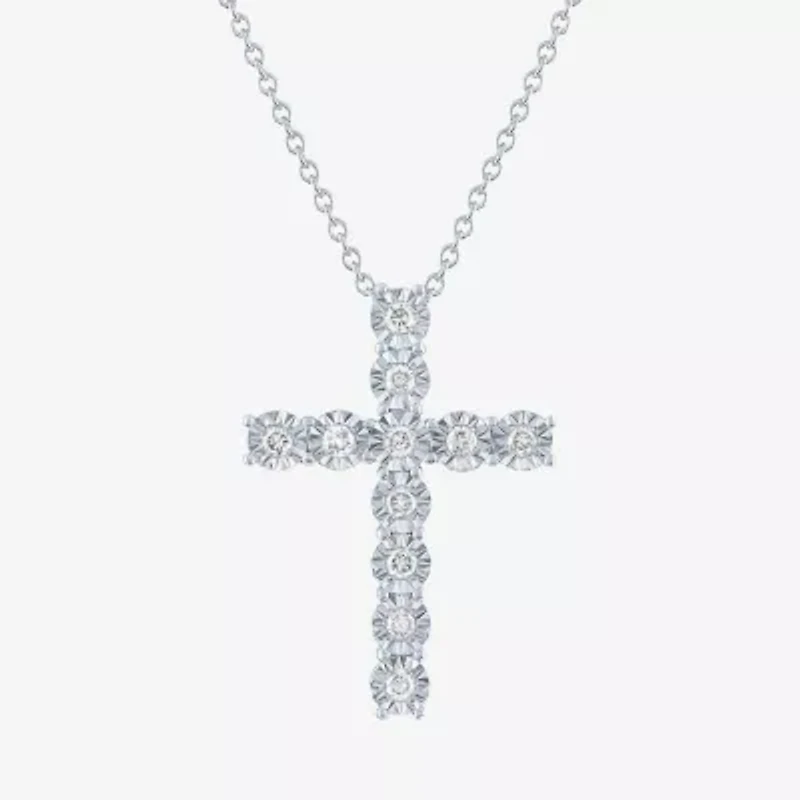 (G-H / I1-I2) Womens 1/4 CT. T.W. Lab Grown White Diamond Sterling Silver Cross 18 Inch Pendant Necklace