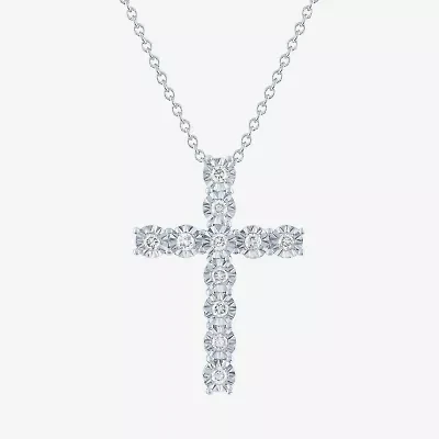 (G-H / I1-I2) Womens 1/4 CT. T.W. Lab Grown White Diamond Sterling Silver Cross 18 Inch Pendant Necklace