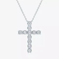 (G-H / I1-I2) Womens 1/4 CT. T.W. Lab Grown White Diamond Sterling Silver Cross 18 Inch Pendant Necklace