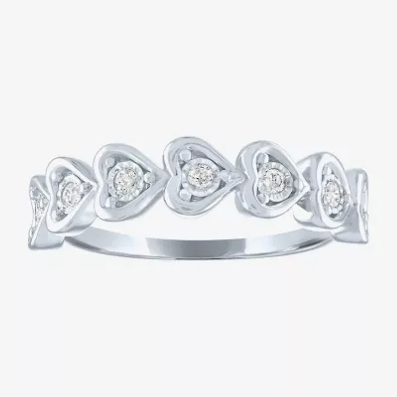 (G-H / Si2-I1) Womens 1/10 CT. T.W. Lab Grown White Diamond Sterling Silver Heart Band