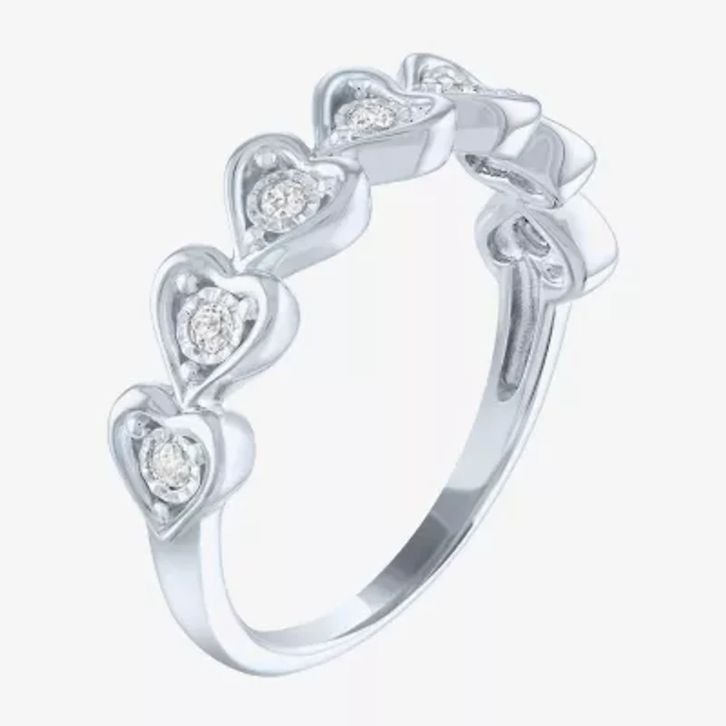 (G-H / Si2-I1) Womens 1/10 CT. T.W. Lab Grown White Diamond Sterling Silver Heart Band
