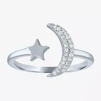 Open Edge (G-H / Si2-I1) Womens 1/10 CT. T.W. Lab Grown White Diamond Sterling Silver Moon Star Delicate Cocktail Ring
