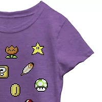 Little & Big Kid Girls Crew Neck Short Sleeve Regular Fit Super Mario Graphic T-Shirt
