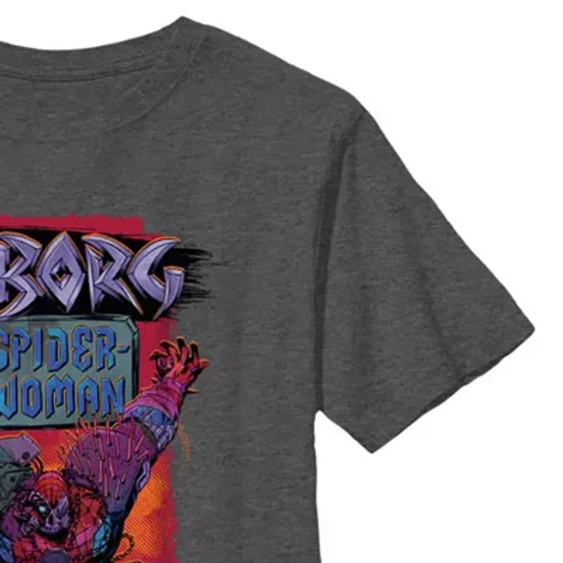 Disney Collection Little & Big Kid Boys Crew Neck Short Sleeve Regular Fit Marvel Spiderman Graphic T-Shirt