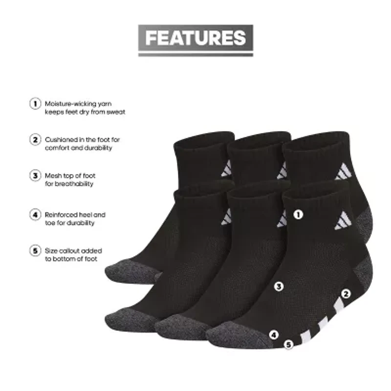 adidas Boys 6 Pair Quarter Ankle Socks