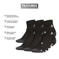 adidas Boys 6 Pair Quarter Ankle Socks