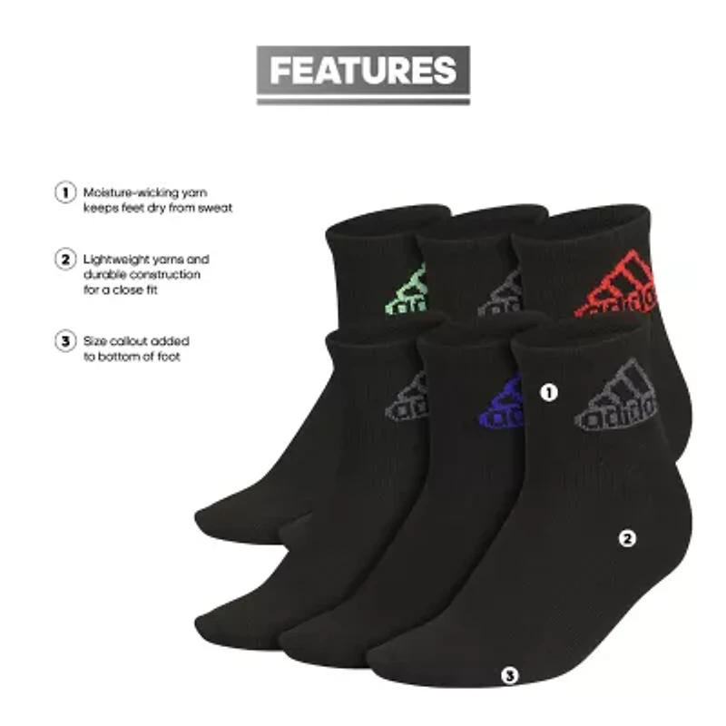 adidas Little & Big Kid Boys 6 Pair Quarter Ankle Socks