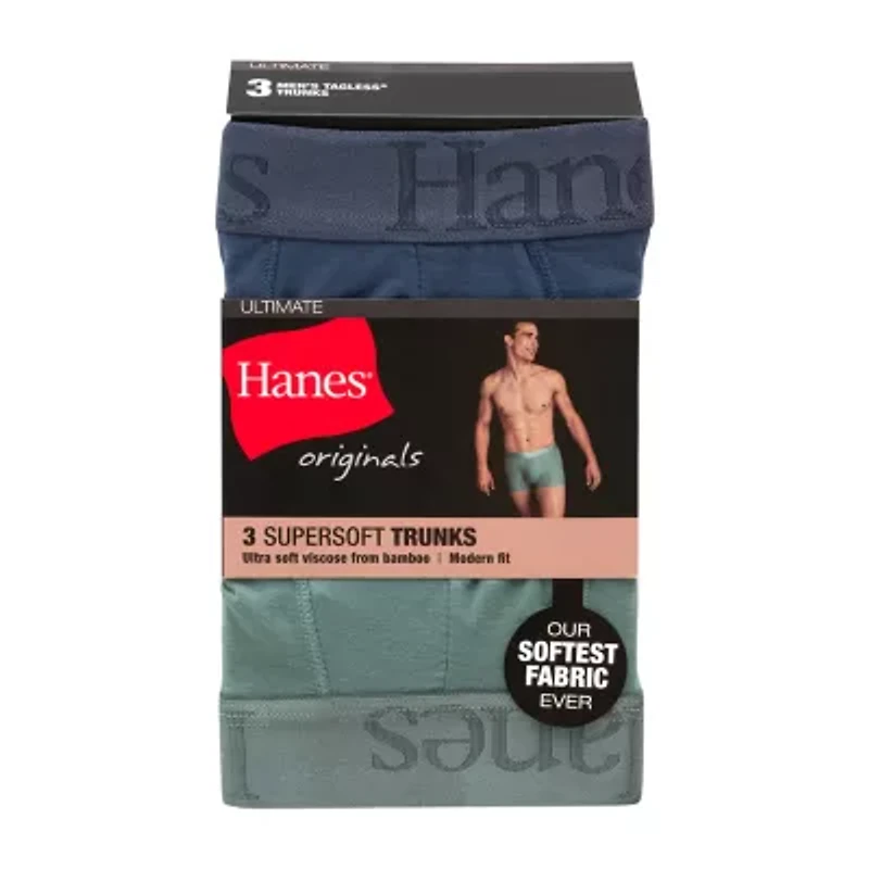 Hanes Originals Supersoft Mens 3 Pack Cooling Multi-Pack Comfort Waistband Trunks Uo2tb3