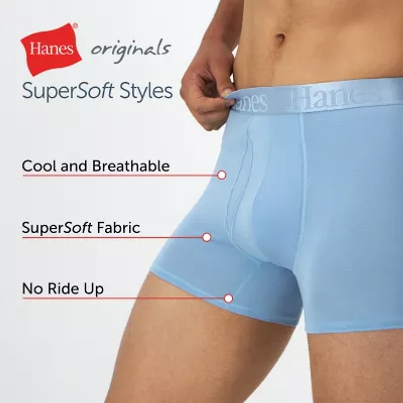 Hanes Originals Supersoft Mens 3 Pack Cooling Multi-Pack Comfort Waistband Trunks Uo2tb3