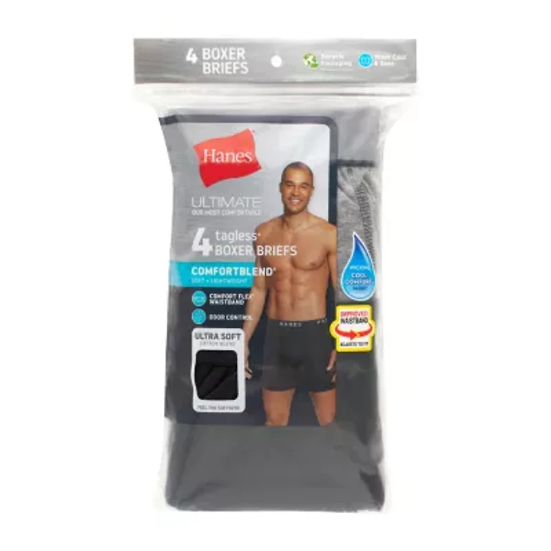 Hanes Ultimate Comfort Blend Mens 4 Pack Boxer Briefs Ubbba4