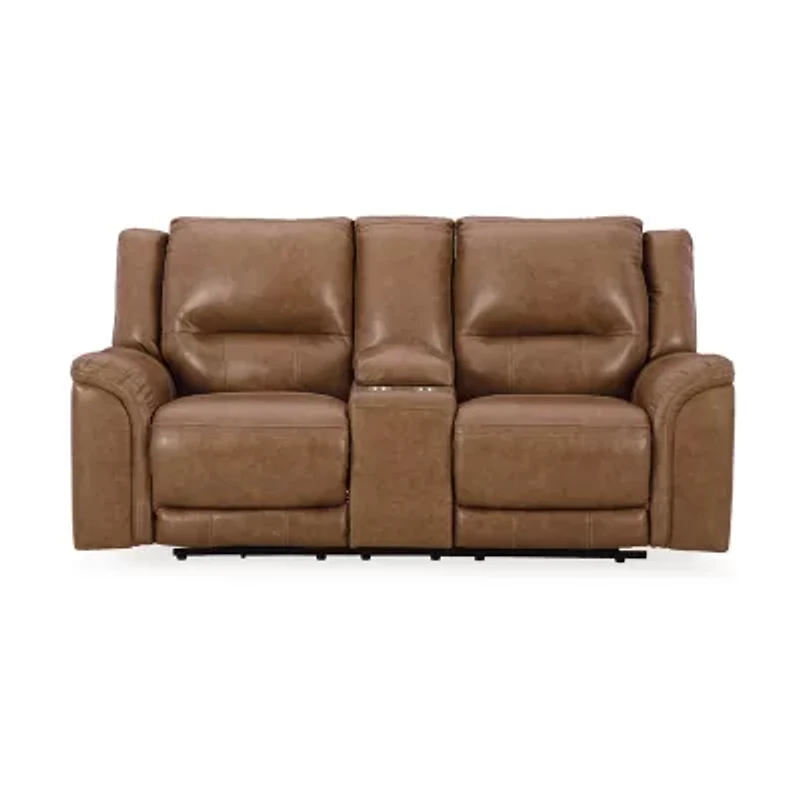 Signature Design By Ashley® Trasimeno Dual Power Leather Reclining Loveseat with Console