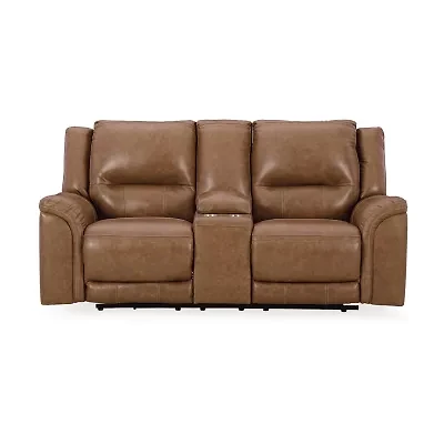 Signature Design By Ashley® Trasimeno Dual Power Leather Reclining Loveseat with Console