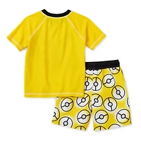 Above The Knee Little Boys Pokeman 2-pc. Rash Guard Set